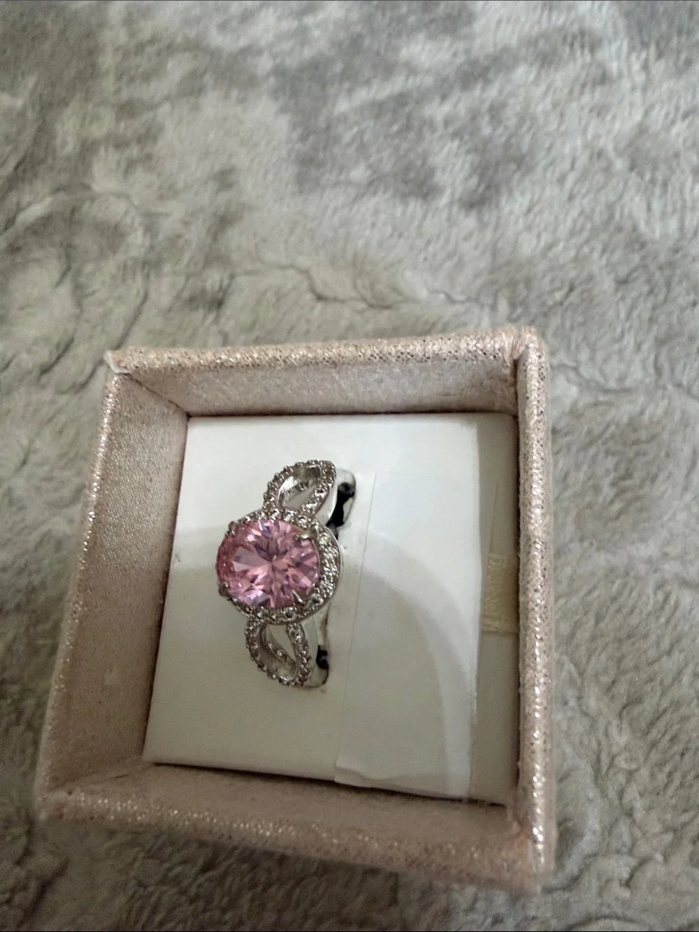Elegant Pink Oval Halo Ring with Silver Band